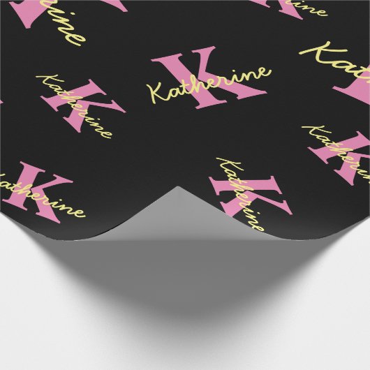 Gepersonaliseerd zwart monogrammed Modern Cadeaupapier (Hoek)