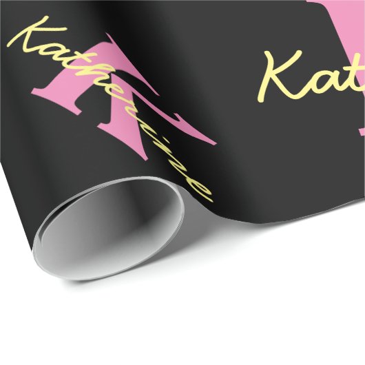 Gepersonaliseerd zwart monogrammed Modern Cadeaupapier (Rol Hoek)