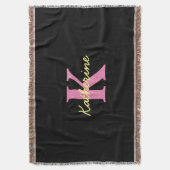 Gepersonaliseerd zwart monogrammed Modern Deken (Voorkant Verticaal)