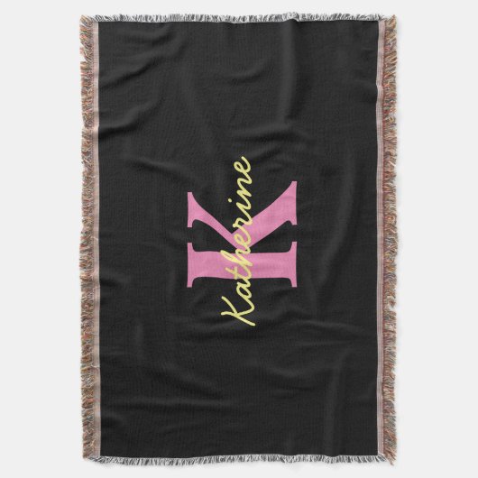 Gepersonaliseerd zwart monogrammed Modern Deken (Voorkant Verticaal)