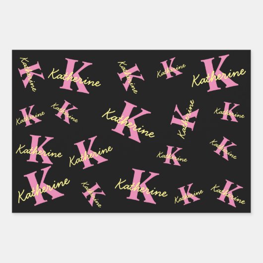 Gepersonaliseerd zwart monogrammed Modern Inpakpapier Vel (Voorkant 3)