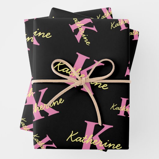 Gepersonaliseerd zwart monogrammed Modern Inpakpapier Vel (In situ)