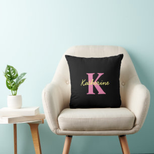 Gepersonaliseerd zwart monogrammed Modern Kussen