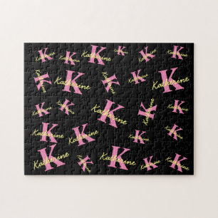 Gepersonaliseerd zwart monogrammed Modern Legpuzzel