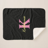 Gepersonaliseerd zwart monogrammed Modern Sherpa Deken (Voorkant (horizontaal))