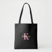 Gepersonaliseerd zwart monogrammed Modern Tote Bag (Voorkant)