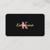 Gepersonaliseerd zwart monogrammed Modern Visitekaartje (Voorkant)