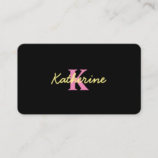 Gepersonaliseerd zwart monogrammed Modern Visitekaartje (Voorkant)