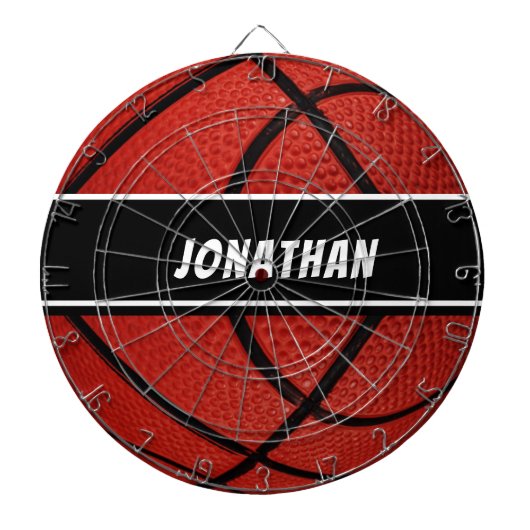 Gepersonaliseerd zwart oranje baskbal dartbord (Voorkant)