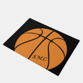 Gepersonaliseerd zwart oranje baskbal deurmat (Schuin)