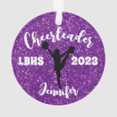 Gepersonaliseerd zwart & Paarse Cheerleading Ornam Ornament (achterkant)