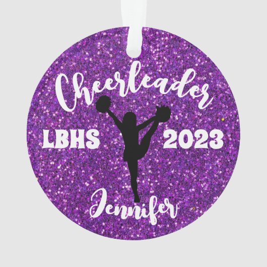 Gepersonaliseerd zwart & Paarse Cheerleading Ornam Ornament (achterkant)