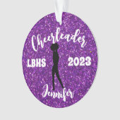 Gepersonaliseerd zwart & Paarse Cheerleading Ornam Ornament (voorkant)