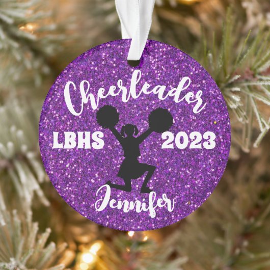 Gepersonaliseerd zwart & Paarse Cheerleading Ornam Ornament (Boom)