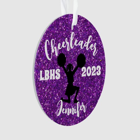 Gepersonaliseerd zwart & Paarse Cheerleading Ornam Ornament (voorkant)