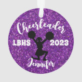 Gepersonaliseerd zwart & Paarse Cheerleading Ornam Ornament (achterkant)