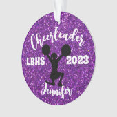 Gepersonaliseerd zwart & Paarse Cheerleading Ornam Ornament (voorkant)