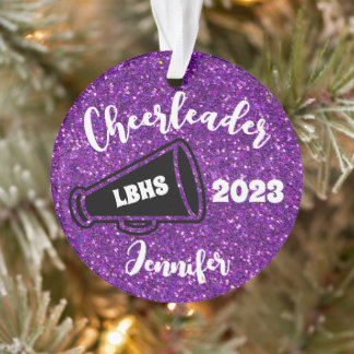 Gepersonaliseerd zwart & Paarse Cheerleading Ornam Ornament