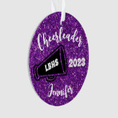 Gepersonaliseerd zwart & Paarse Cheerleading Ornam Ornament (voorkant)