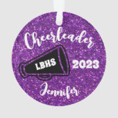 Gepersonaliseerd zwart & Paarse Cheerleading Ornam Ornament (achterkant)