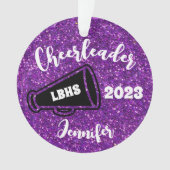 Gepersonaliseerd zwart & Paarse Cheerleading Ornam Ornament (voorkant)