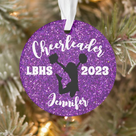 Gepersonaliseerd zwart & Paarse Cheerleading Ornam Ornament (Boom)