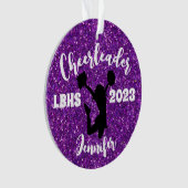 Gepersonaliseerd zwart & Paarse Cheerleading Ornam Ornament (voorkant)
