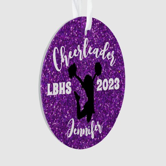 Gepersonaliseerd zwart & Paarse Cheerleading Ornam Ornament (voorkant)