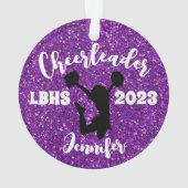 Gepersonaliseerd zwart & Paarse Cheerleading Ornam Ornament (achterkant)