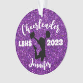 Gepersonaliseerd zwart & Paarse Cheerleading Ornam Ornament (voorkant)