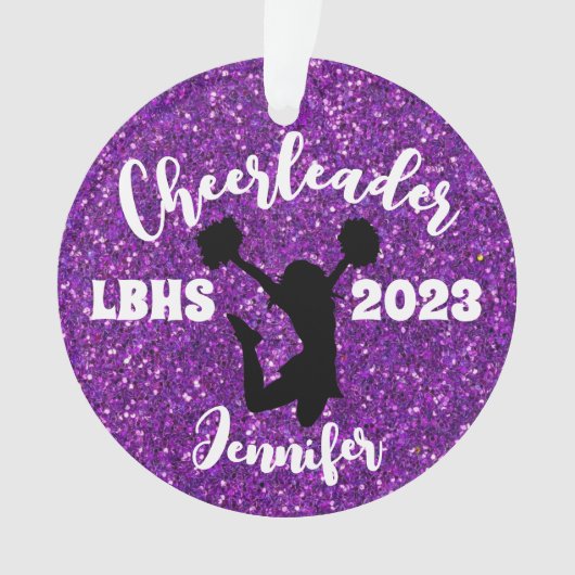 Gepersonaliseerd zwart & Paarse Cheerleading Ornam Ornament (voorkant)