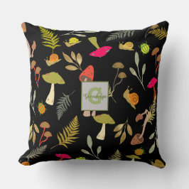 Gepersonaliseerd zwart paddestoel botanisch Sierku Kussen