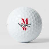 Gepersonaliseerd zwart rood 2-letter monogram golfballen (Voorkant)