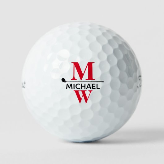 Gepersonaliseerd zwart rood 2-letter monogram golfballen (Voorkant)