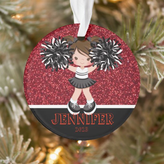 Gepersonaliseerd Zwart & Rood Cheerleading Ornamen Ornament (Boom)