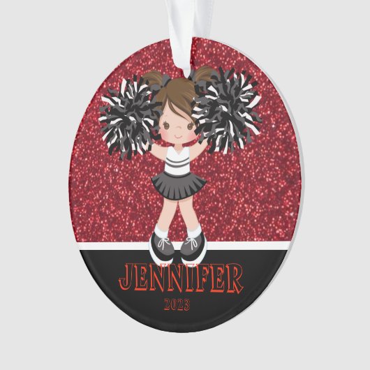 Gepersonaliseerd Zwart & Rood Cheerleading Ornamen Ornament (voorkant)