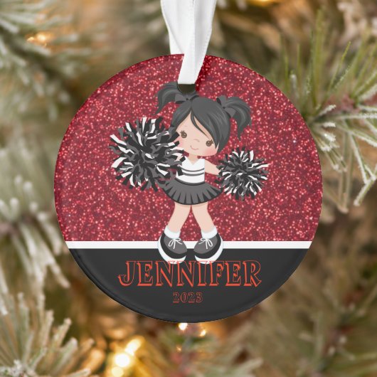 Gepersonaliseerd Zwart & Rood Cheerleading Ornamen Ornament (Boom)
