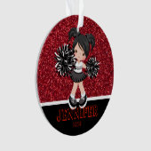 Gepersonaliseerd Zwart & Rood Cheerleading Ornamen Ornament (voorkant)