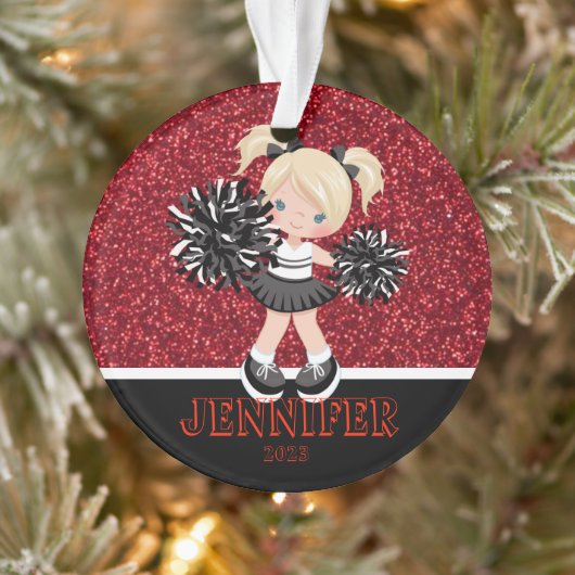 Gepersonaliseerd Zwart & Rood Cheerleading Ornamen Ornament (Boom)