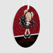 Gepersonaliseerd Zwart & Rood Cheerleading Ornamen Ornament (voorkant)