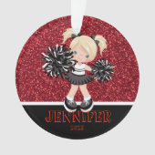 Gepersonaliseerd Zwart & Rood Cheerleading Ornamen Ornament (voorkant)