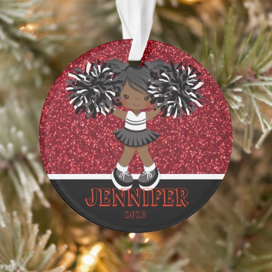 Gepersonaliseerd Zwart & Rood Cheerleading Ornamen Ornament (Boom)