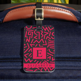 Gepersonaliseerd Zwart Roze Abstract Patroon Bagagelabel