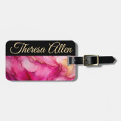 Gepersonaliseerd zwart & roze bagage label (Voorkant horizontaal)