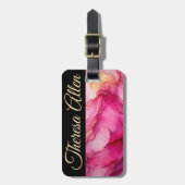 Gepersonaliseerd zwart & roze bagage label (Voorkant verticaal)