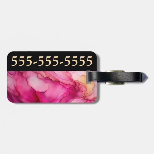 Gepersonaliseerd zwart & roze bagage label (Achterkant horizontaal)