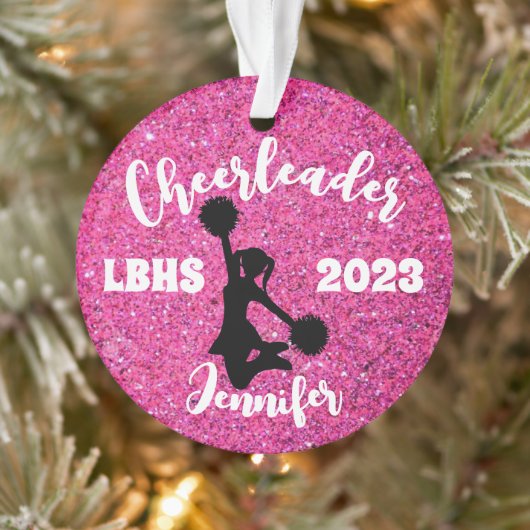 Gepersonaliseerd Zwart & Roze Cheerleading Ornamen Ornament (Boom)