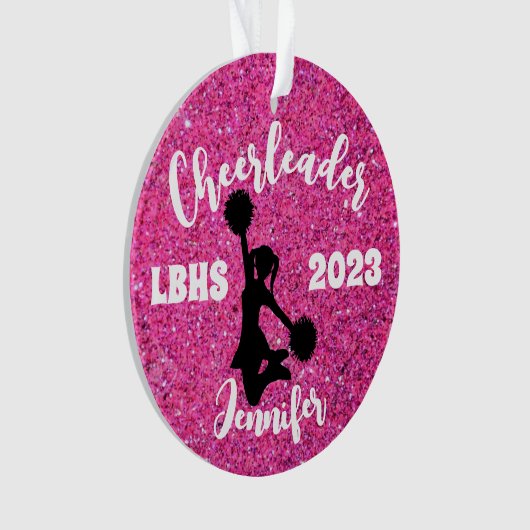 Gepersonaliseerd Zwart & Roze Cheerleading Ornamen Ornament (voorkant)