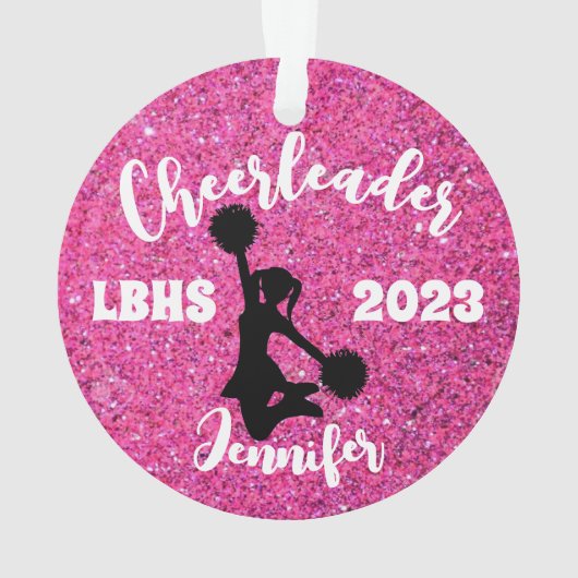 Gepersonaliseerd Zwart & Roze Cheerleading Ornamen Ornament (achterkant)