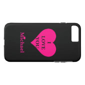 Gepersonaliseerd zwart & roze hart Ik hou van je Case-Mate iPhone Case (Achterkant (Horizontaal))